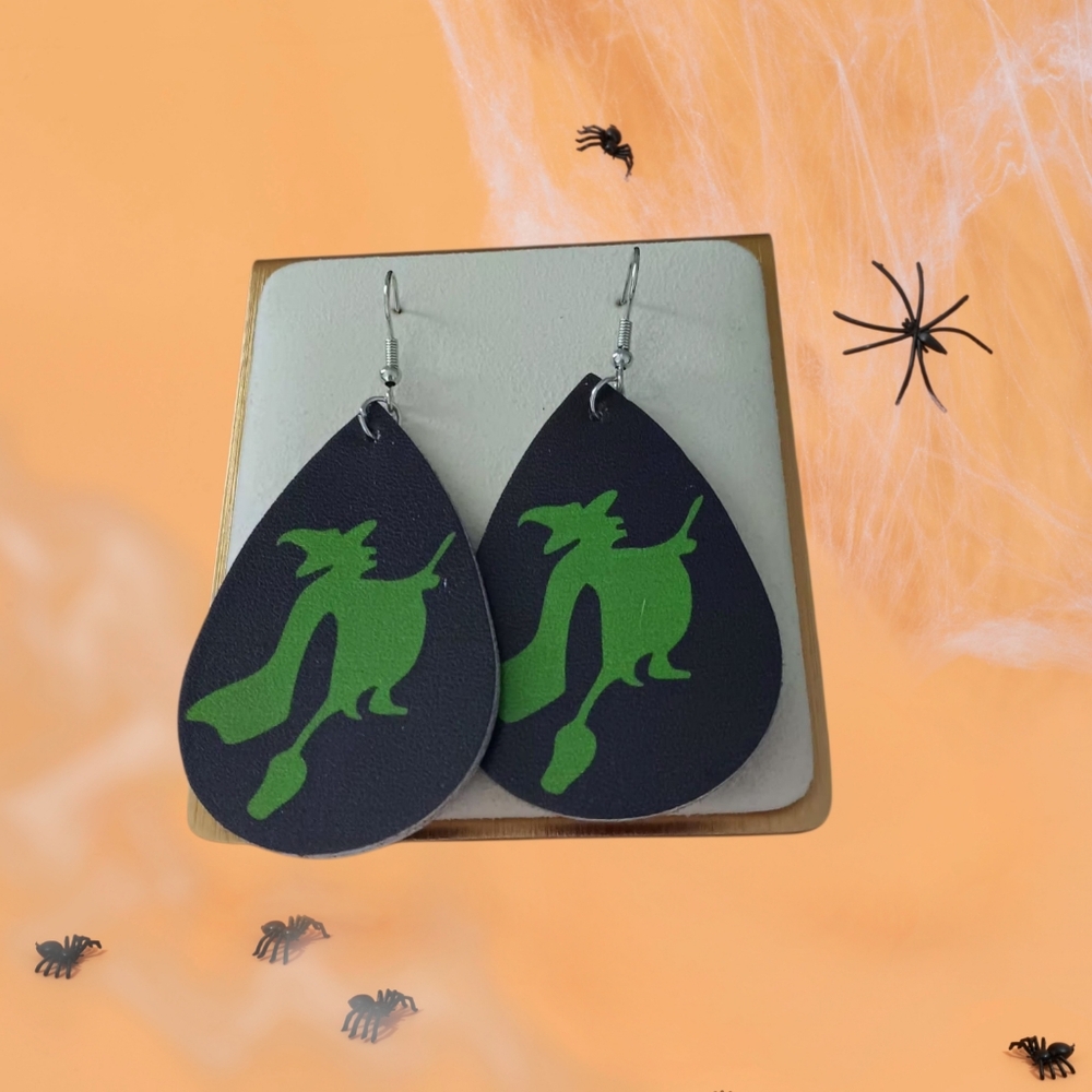 Green Witch Faux Leather Earrings